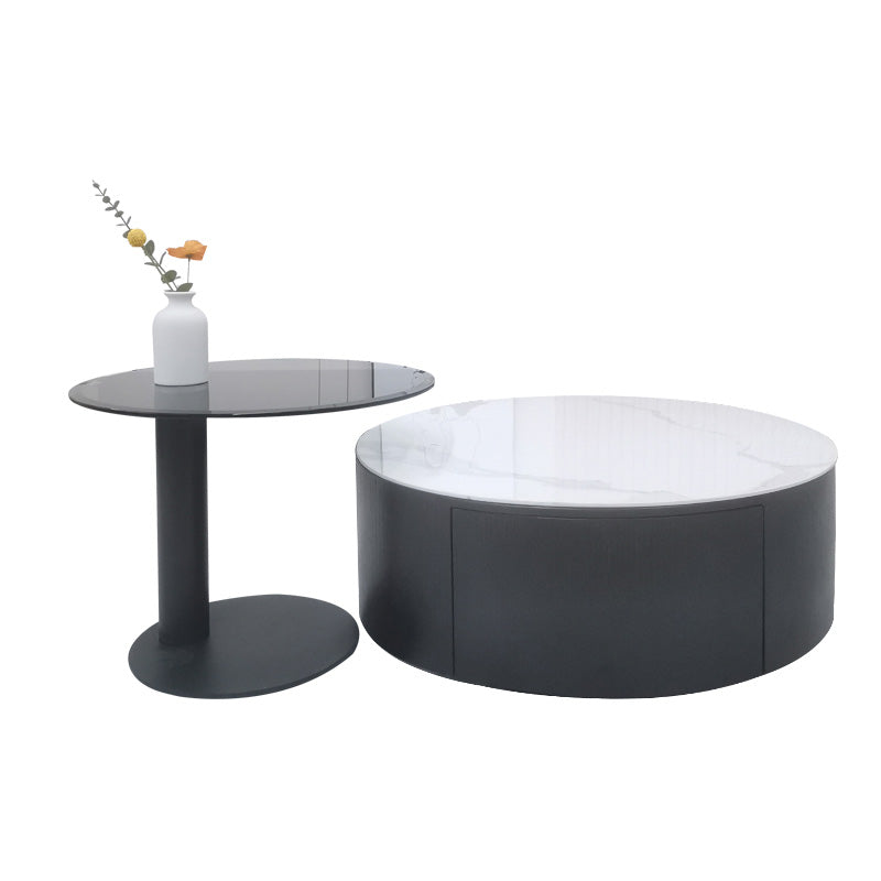 Slate Round Coffee Table Solid Wood Coffee Cocktail Table for Living Room