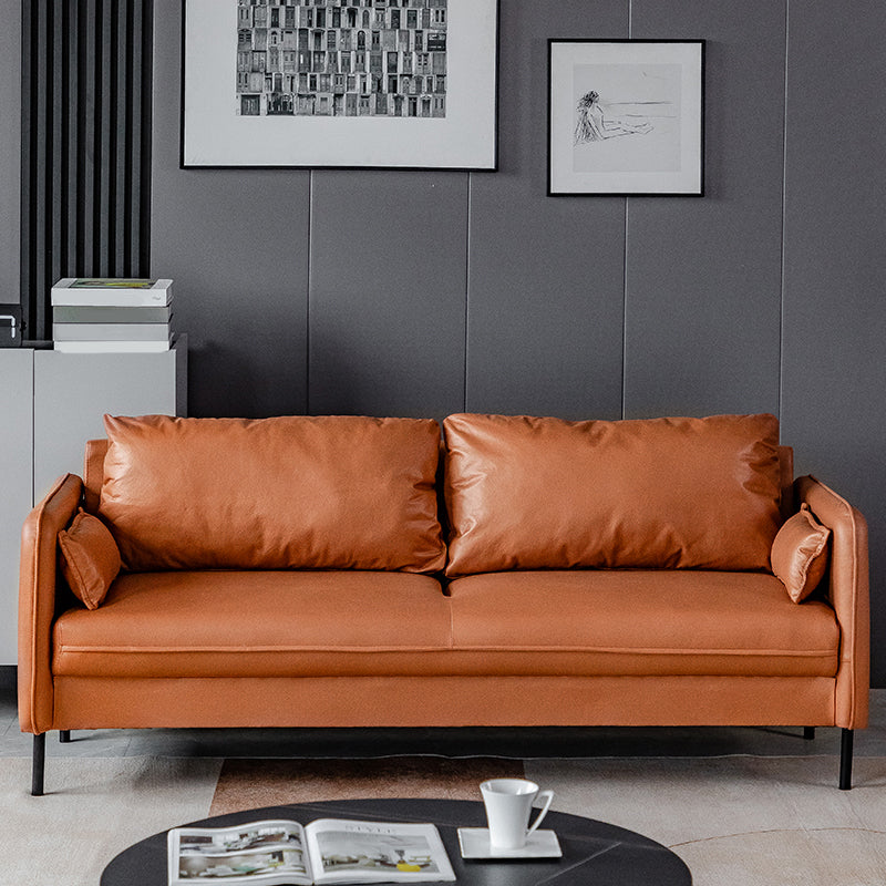 Square Arm Faux Leather Sofa Id Century Loose Back Single Cushion Sofa