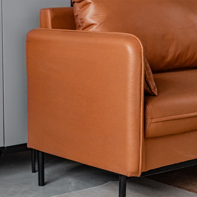 Square Arm Faux Leather Sofa Id Century Loose Back Single Cushion Sofa