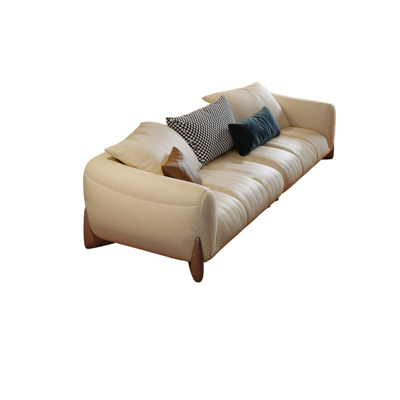Genuine Leather Loose Back Sofa 31.5" H Beige Tuxedo Arm Sofa