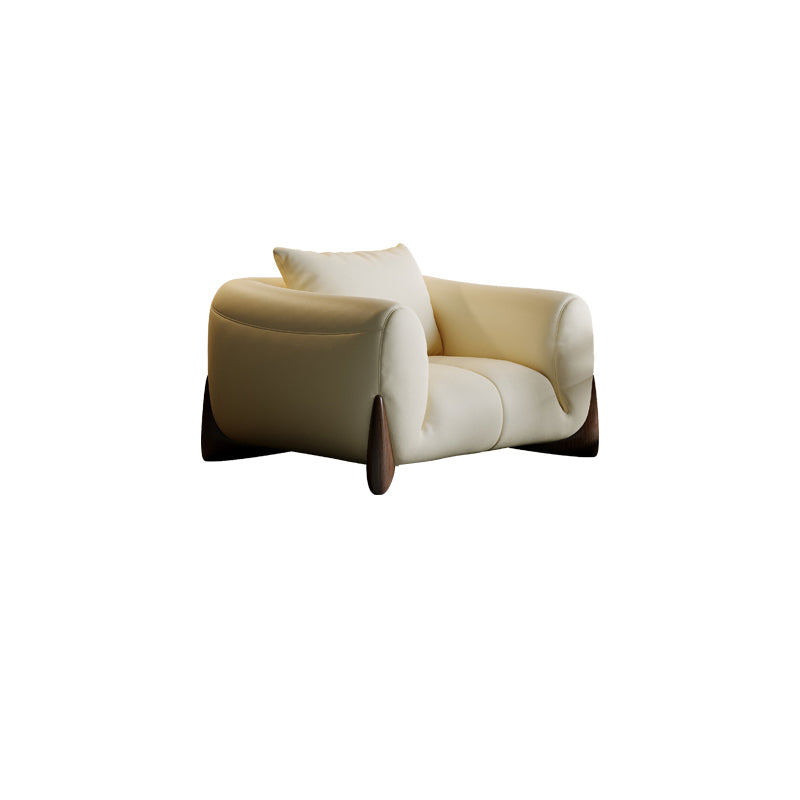 Genuine Leather Loose Back Sofa 31.5" H Beige Tuxedo Arm Sofa