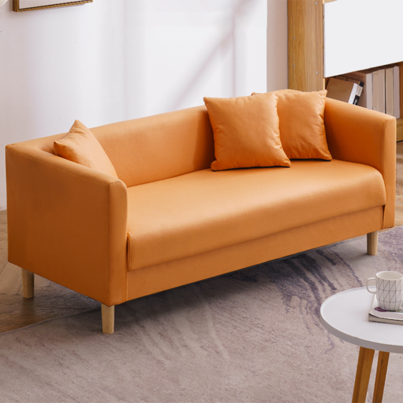 Faux Leather Tuxedo Arm Sofa Scandinavian Single Cushion Sofa with Pillows