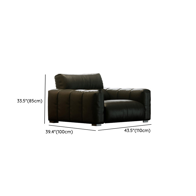 Black Genuine Leather Sofa Mid-Century Modern Square Arm Sofa