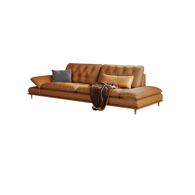 Tufted Pillow Top Arm Sofa Brown Genuine Leathersofa with 2 Cushions