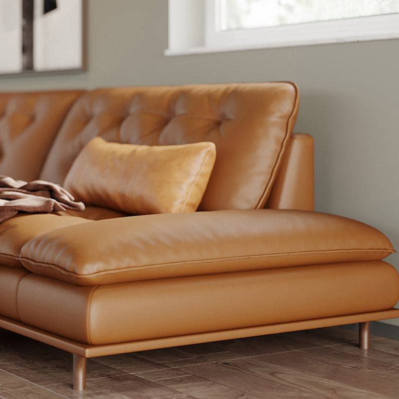 Tufted Pillow Top Arm Sofa Brown Genuine Leathersofa with 2 Cushions