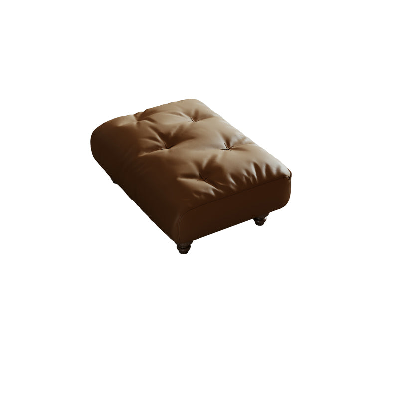 Mid-Century Modern Sloped Arm Sofa Tufted Genuine Leather Sofa in Brown