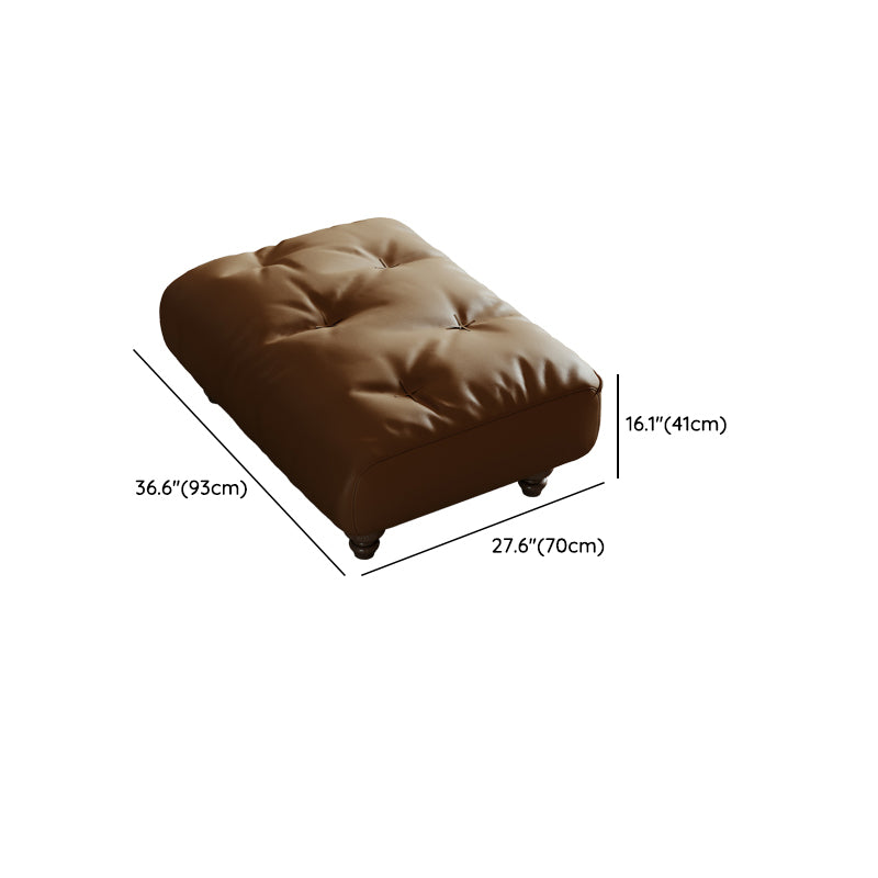 Mid-Century Modern Sloped Arm Sofa Tufted Genuine Leather Sofa in Brown