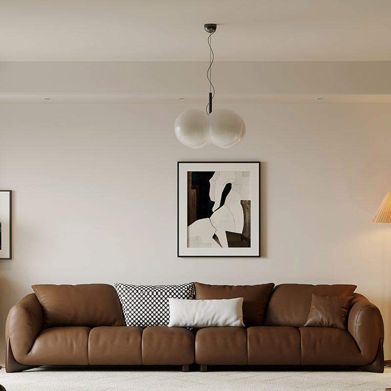Genuine Leather Square Arm Sofa in Brown Simple Standard Sofa with Pillows
