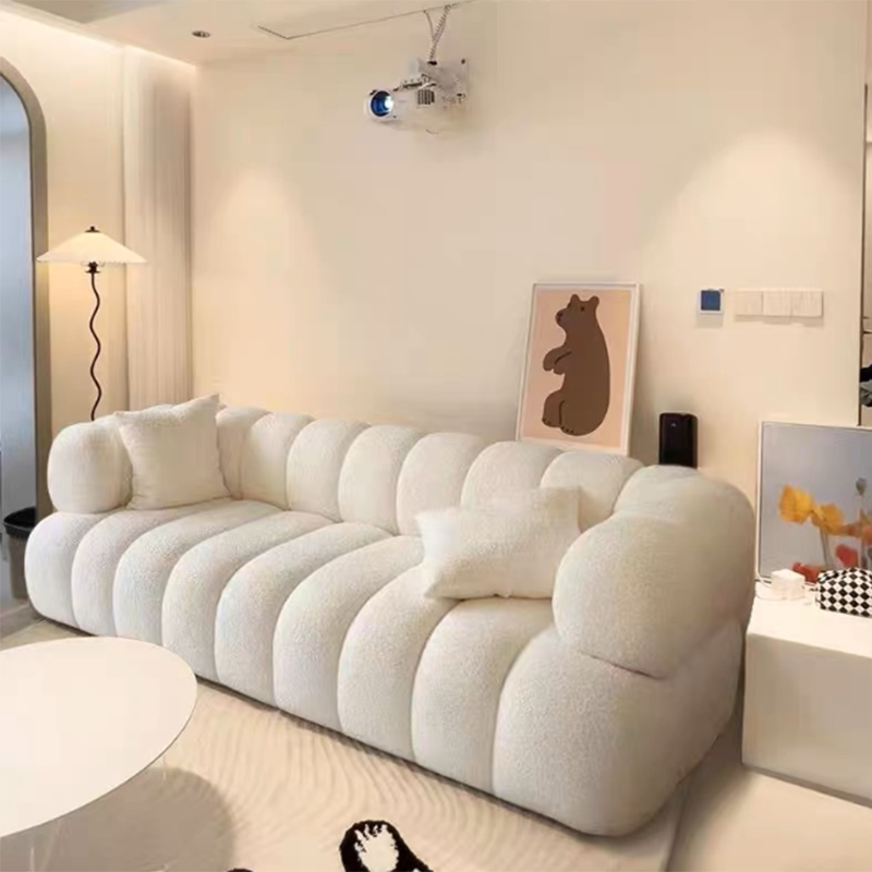 Recessed Arm Wool Sofa Scandinavian 23.6" High Sofa with Pillows