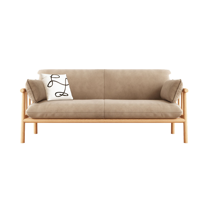 Slipcovered Single Cushion Sofa Tropical Solid Wood Seat with Pillows
