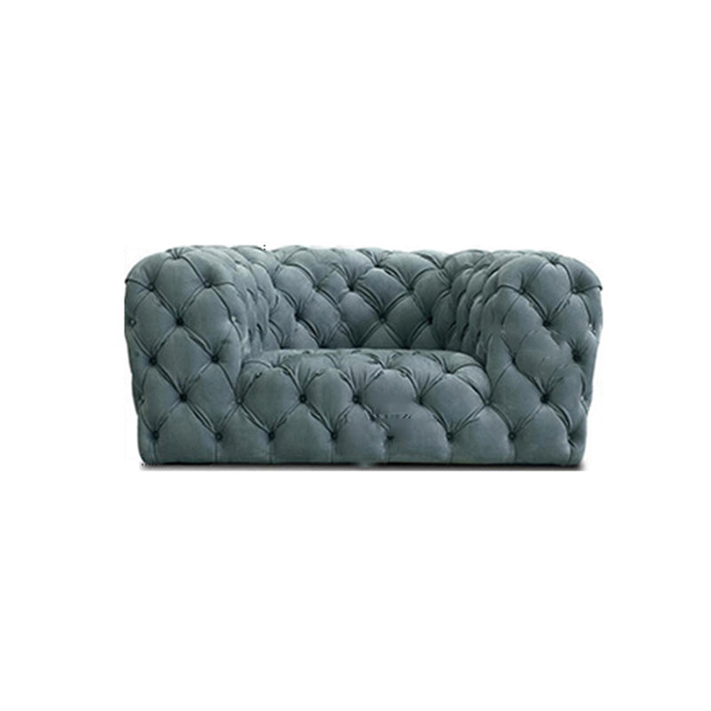 Genuine Leather Tuxedo Arm Sofa 26.8" H Tufted Settee in Blue