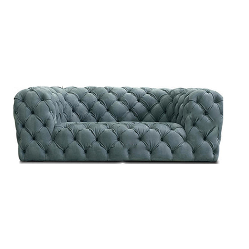 Genuine Leather Tuxedo Arm Sofa 26.8" H Tufted Settee in Blue