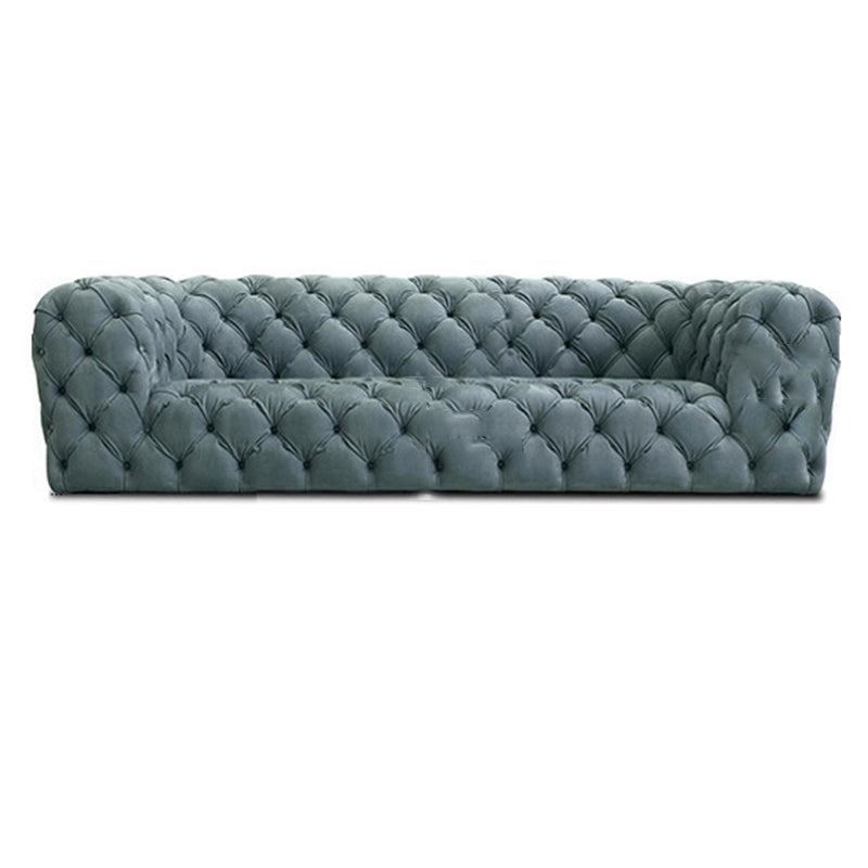 Genuine Leather Tuxedo Arm Sofa 26.8" H Tufted Settee in Blue