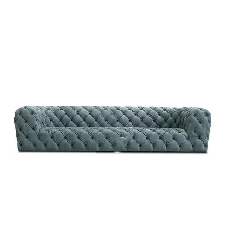 Genuine Leather Tuxedo Arm Sofa 26.8" H Tufted Settee in Blue