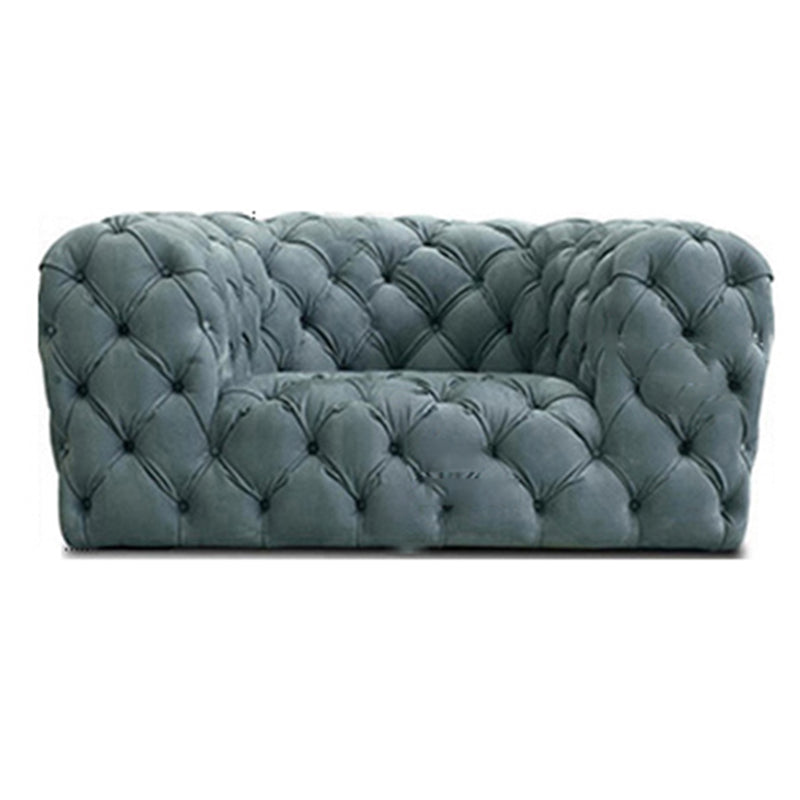 Genuine Leather Tuxedo Arm Sofa 26.8" H Tufted Settee in Blue