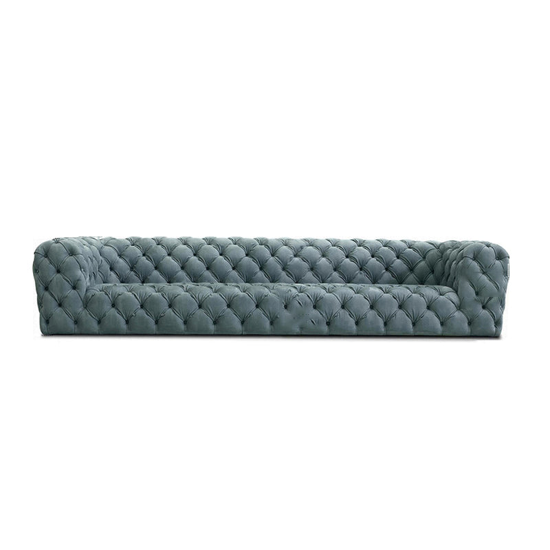 Genuine Leather Tuxedo Arm Sofa 26.8" H Tufted Settee in Blue