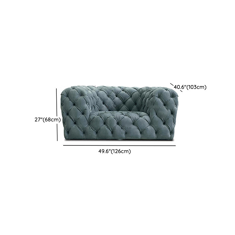 Genuine Leather Tuxedo Arm Sofa 26.8" H Tufted Settee in Blue