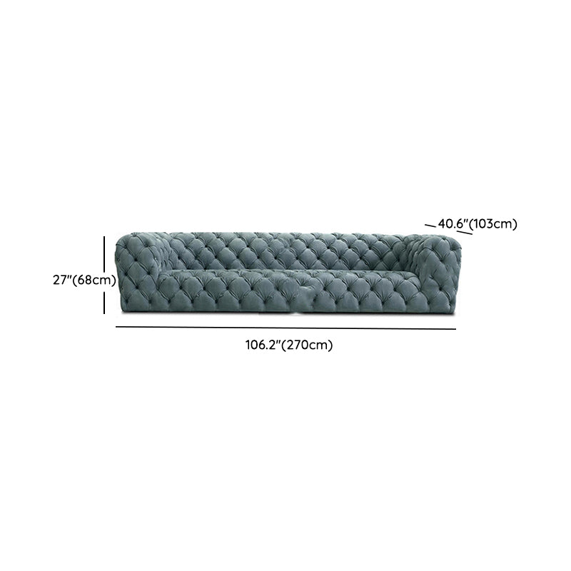 Genuine Leather Tuxedo Arm Sofa 26.8" H Tufted Settee in Blue