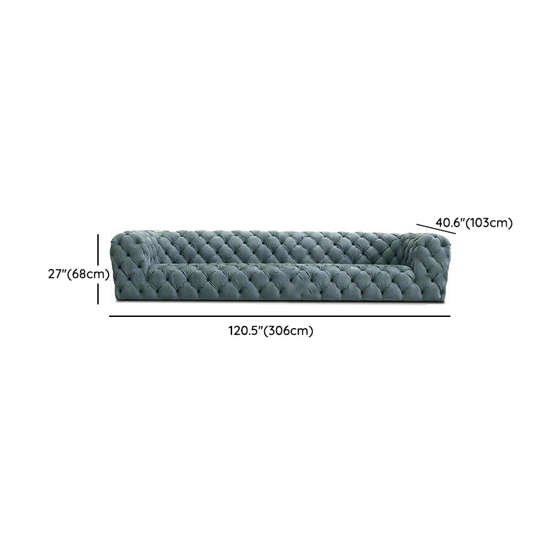Genuine Leather Tuxedo Arm Sofa 26.8" H Tufted Settee in Blue