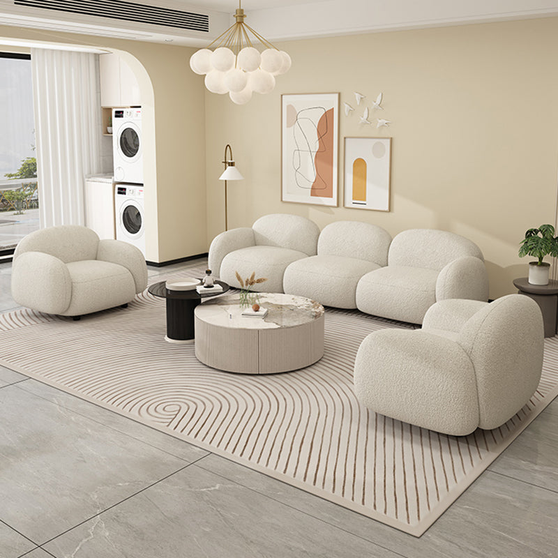 Square Arm Wool Sofa Scandinavian 1/2/3-Seater Sofa in White