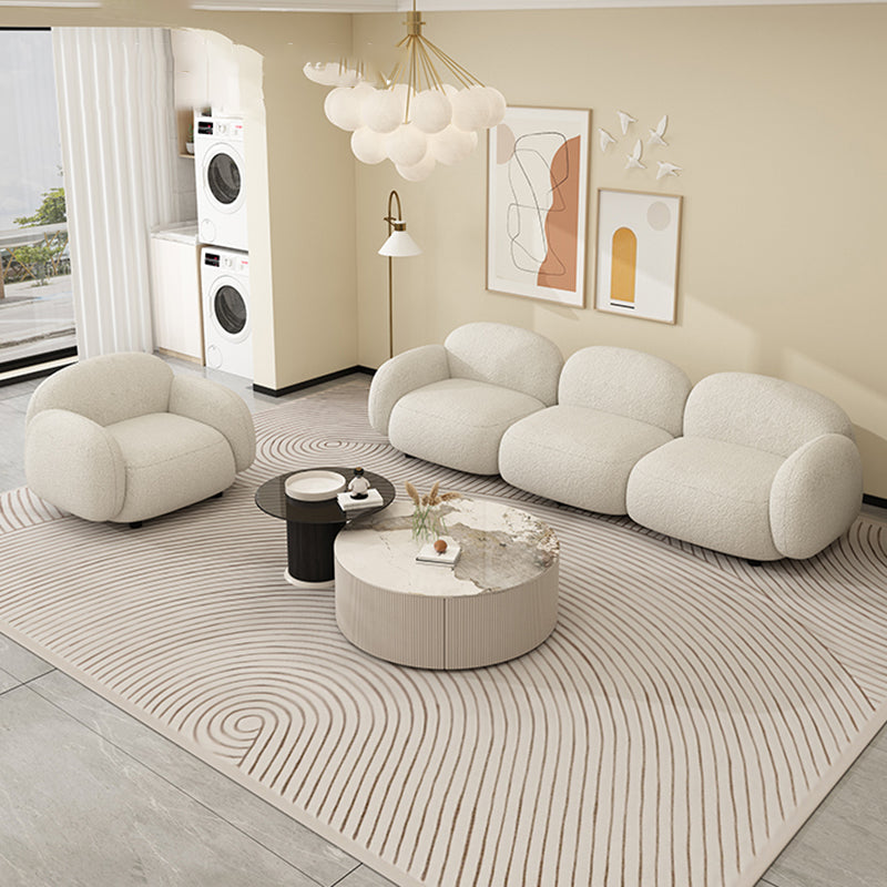 Square Arm Wool Sofa Scandinavian 1/2/3-Seater Sofa in White