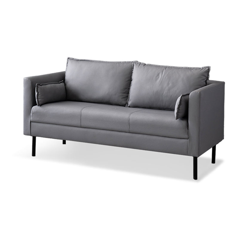 Faux Leather Loose Back Sofa Square Arm Single Cushion Loveseat
