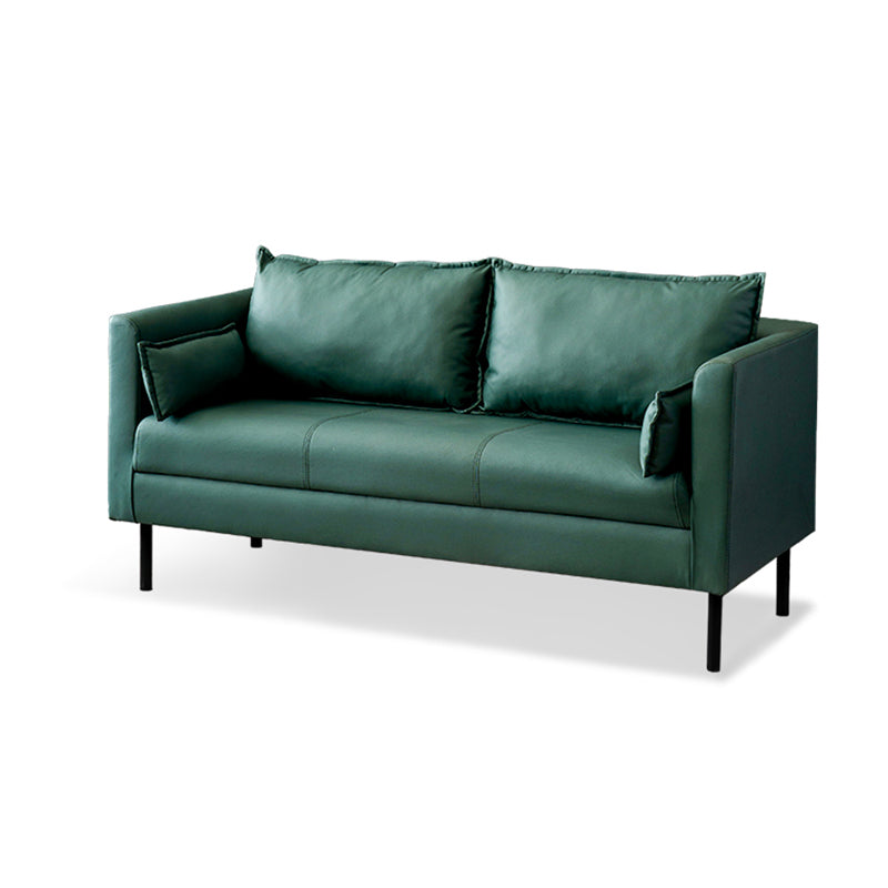 Faux Leather Loose Back Sofa Square Arm Single Cushion Loveseat