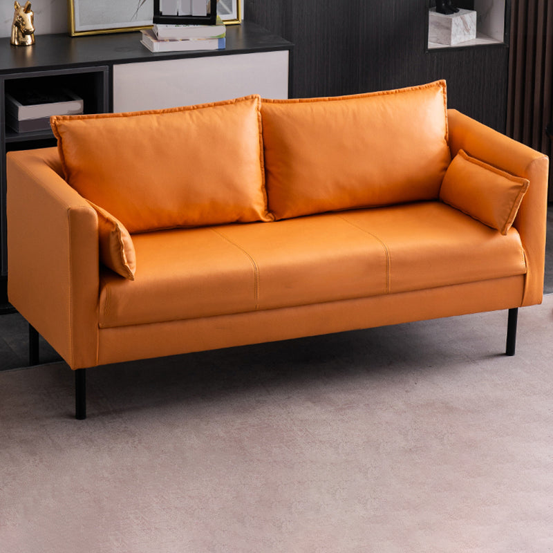 Faux Leather Loose Back Sofa Square Arm Single Cushion Loveseat