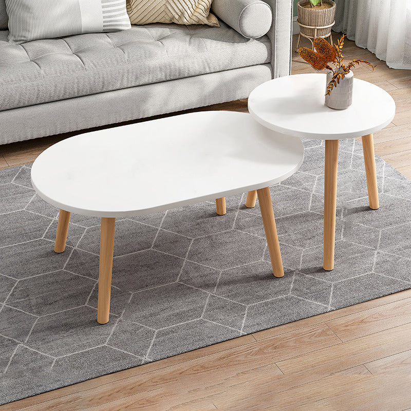 Modern Wooden Coffee Table Oval Bunching Coffee Table Set for Living Room