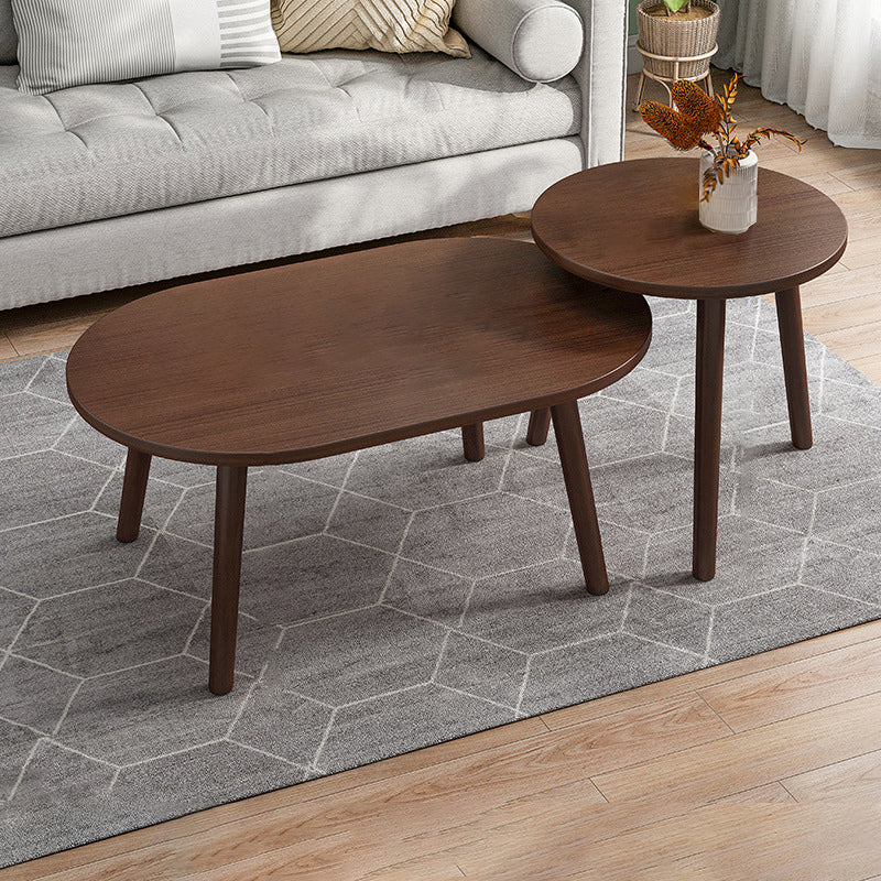 Modern Wooden Coffee Table Oval Bunching Coffee Table Set for Living Room