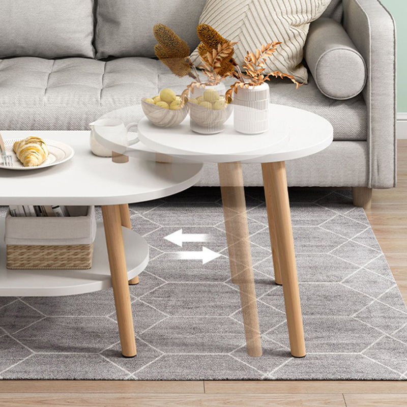 Modern Wooden Coffee Table Oval Bunching Coffee Table Set for Living Room