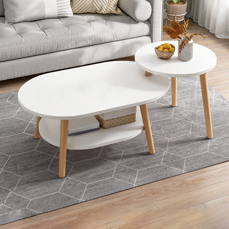 Modern Wooden Coffee Table Oval Bunching Coffee Table Set for Living Room