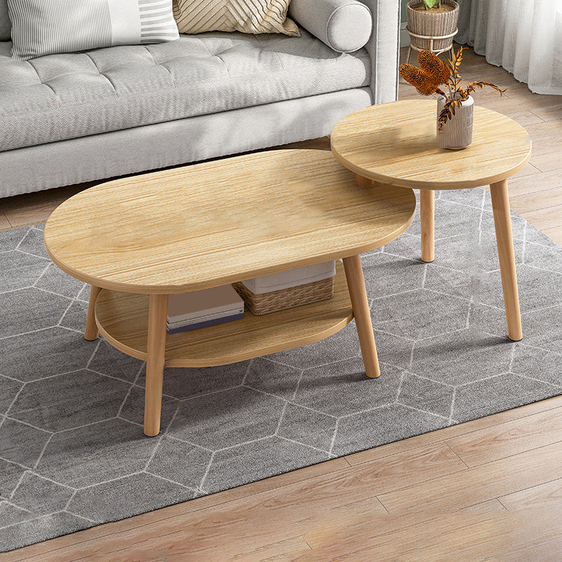 Modern Wooden Coffee Table Oval Bunching Coffee Table Set for Living Room