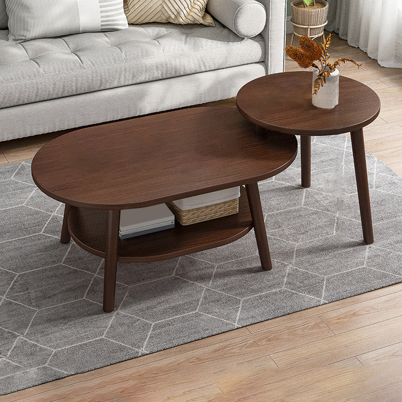 Modern Wooden Coffee Table Oval Bunching Coffee Table Set for Living Room
