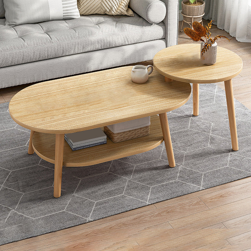 Modern Wooden Coffee Table Oval Bunching Coffee Table Set for Living Room