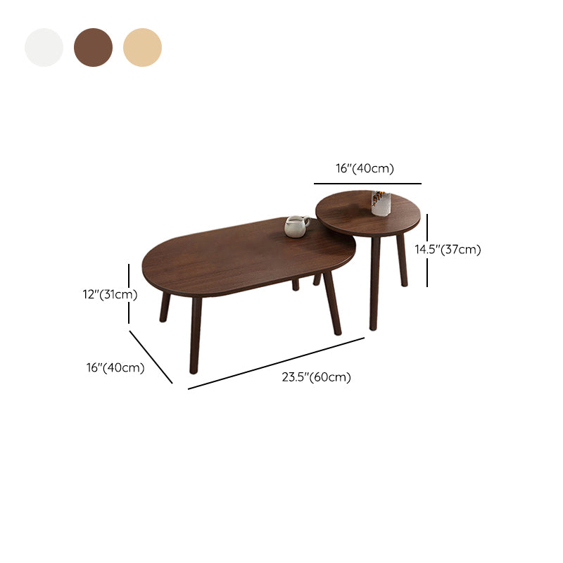 Modern Wooden Coffee Table Oval Bunching Coffee Table Set for Living Room