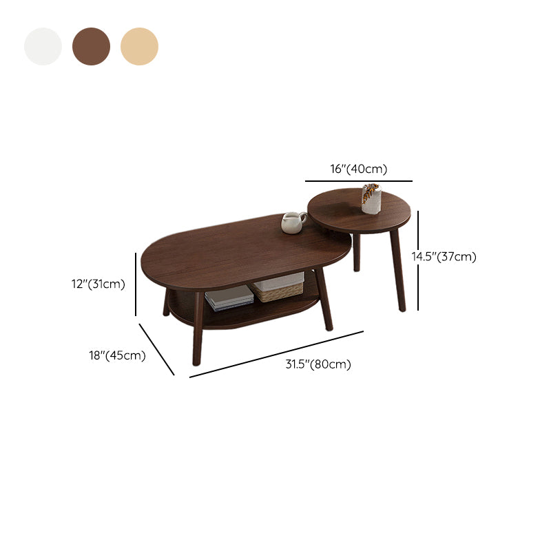 Modern Wooden Coffee Table Oval Bunching Coffee Table Set for Living Room