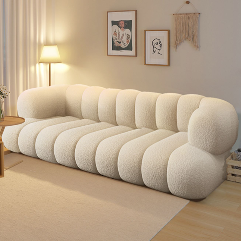 Sewn Pillow Back Sofa Northern European Recessed Arm Sofa with Pillows