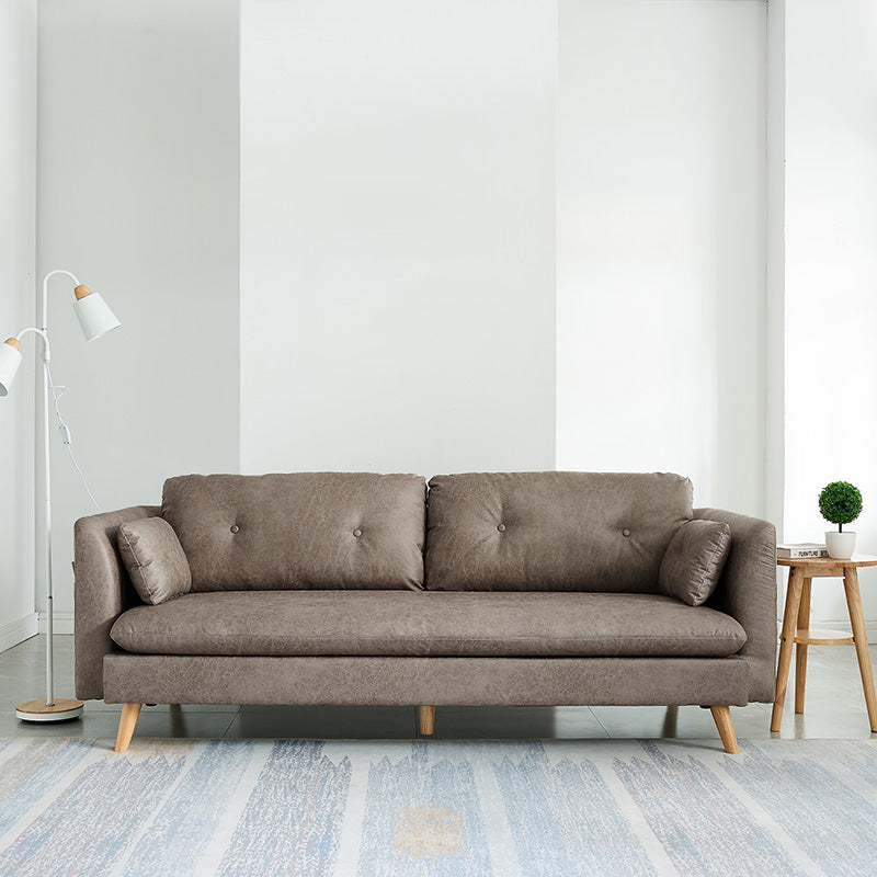 Tufted Square Arm Sofa 3-Seater Faux Leather Single Cushion Sofa
