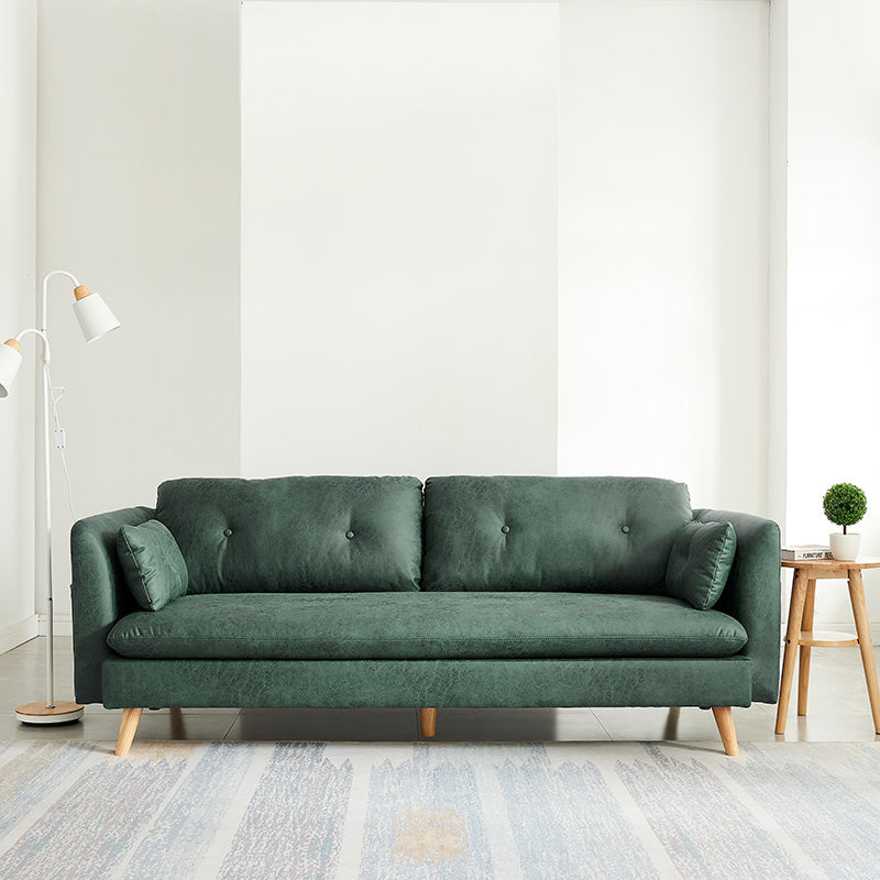 Tufted Square Arm Sofa 3-Seater Faux Leather Single Cushion Sofa