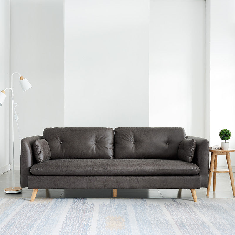 Tufted Square Arm Sofa 3-Seater Faux Leather Single Cushion Sofa