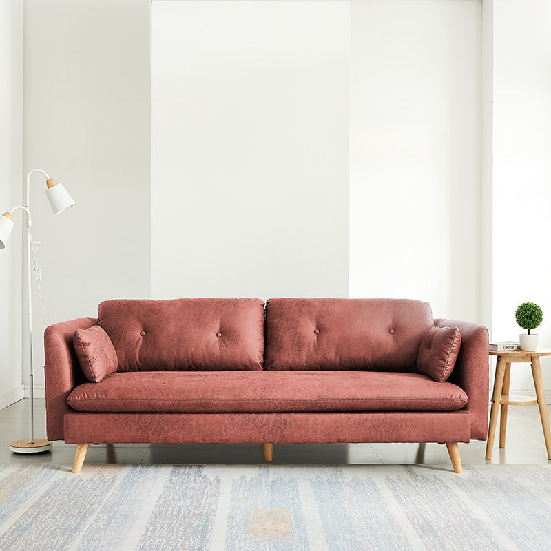 Tufted Square Arm Sofa 3-Seater Faux Leather Single Cushion Sofa