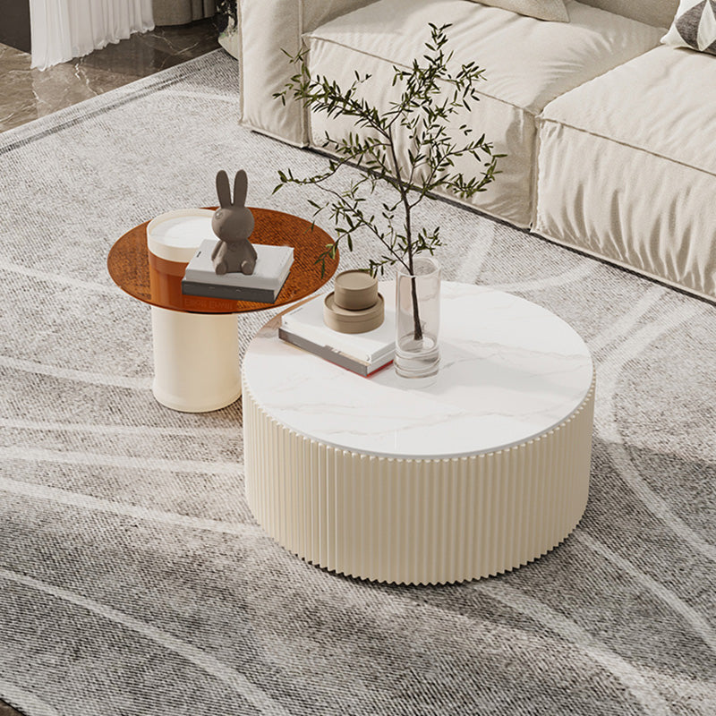 Round Slate Top Coffee Table Glam Drum Coffee Cocktail Table