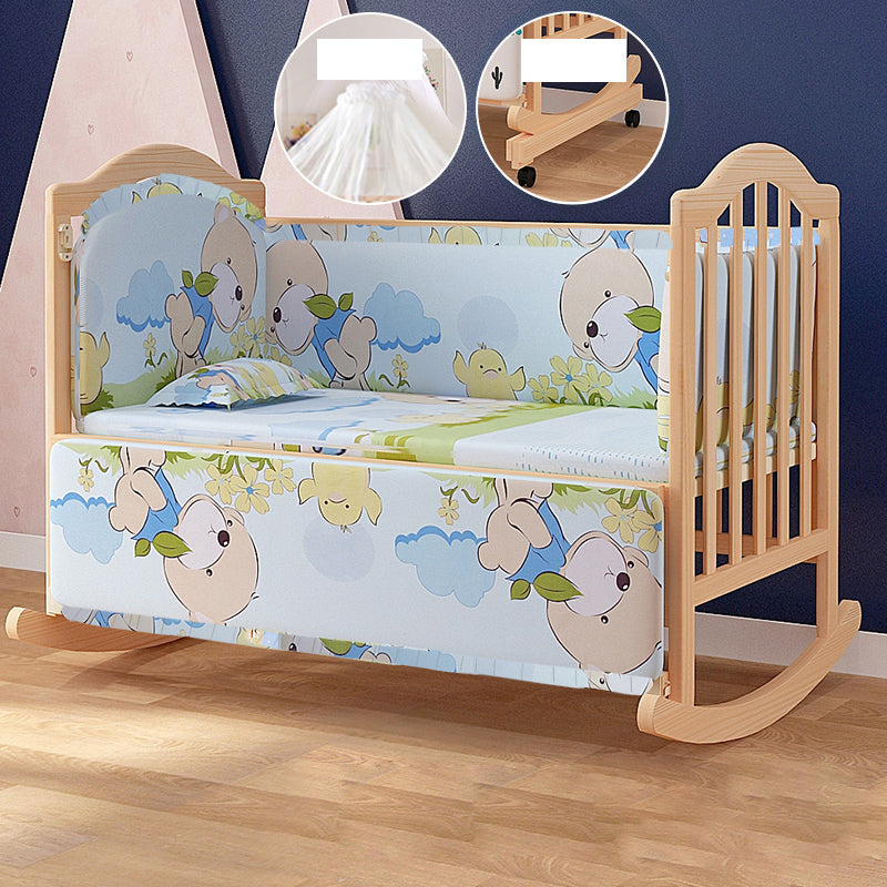 Washed Natural Wood Baby Crib Modern Nursery Crib with Casters/Wheels