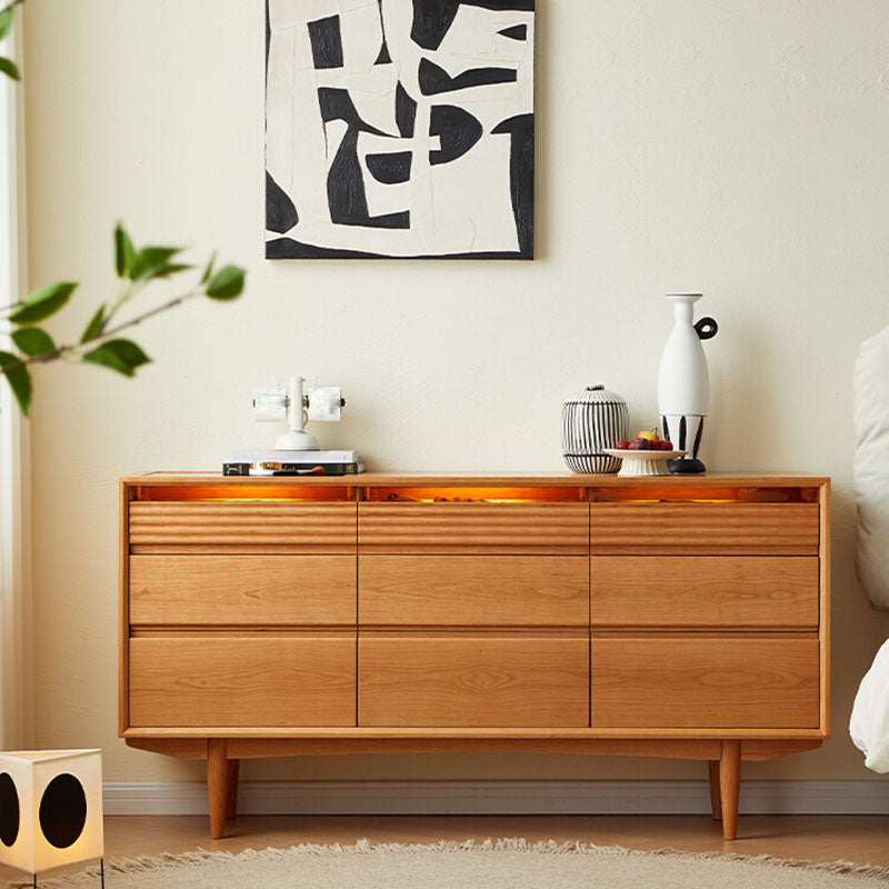 Contemporary Horizontal Double Dresser Wooden Storage Chest Dresser for Bedroom