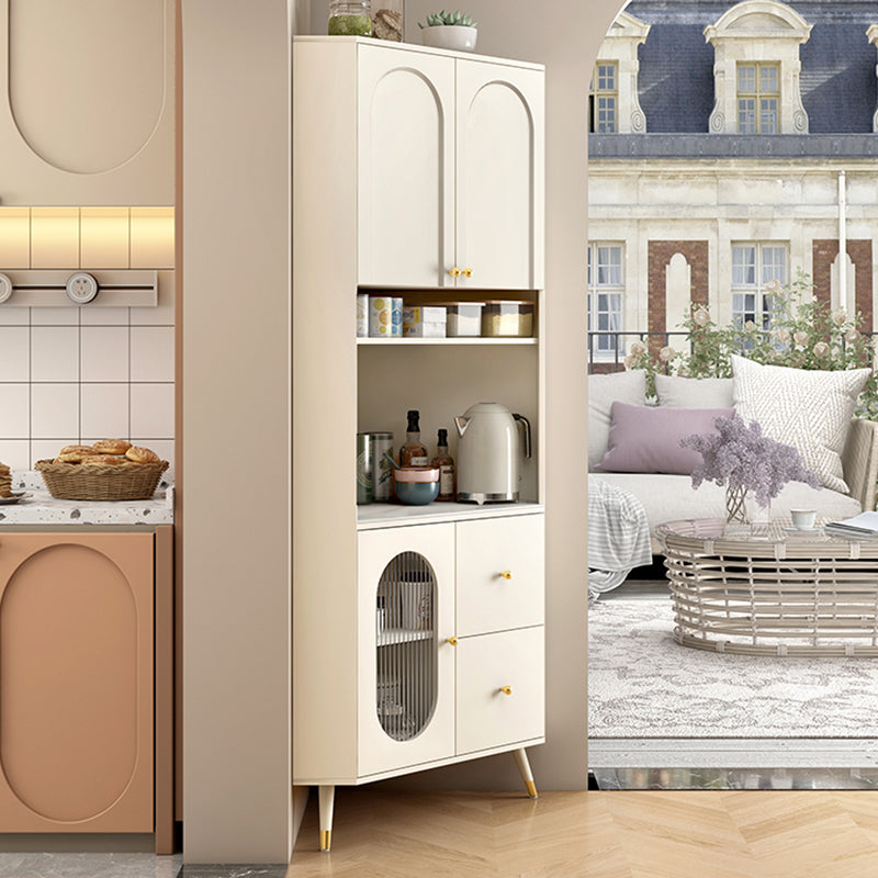 Contemporary Dining Hutch Glass Doors Faux Wood Storage Cabinet for Living Room