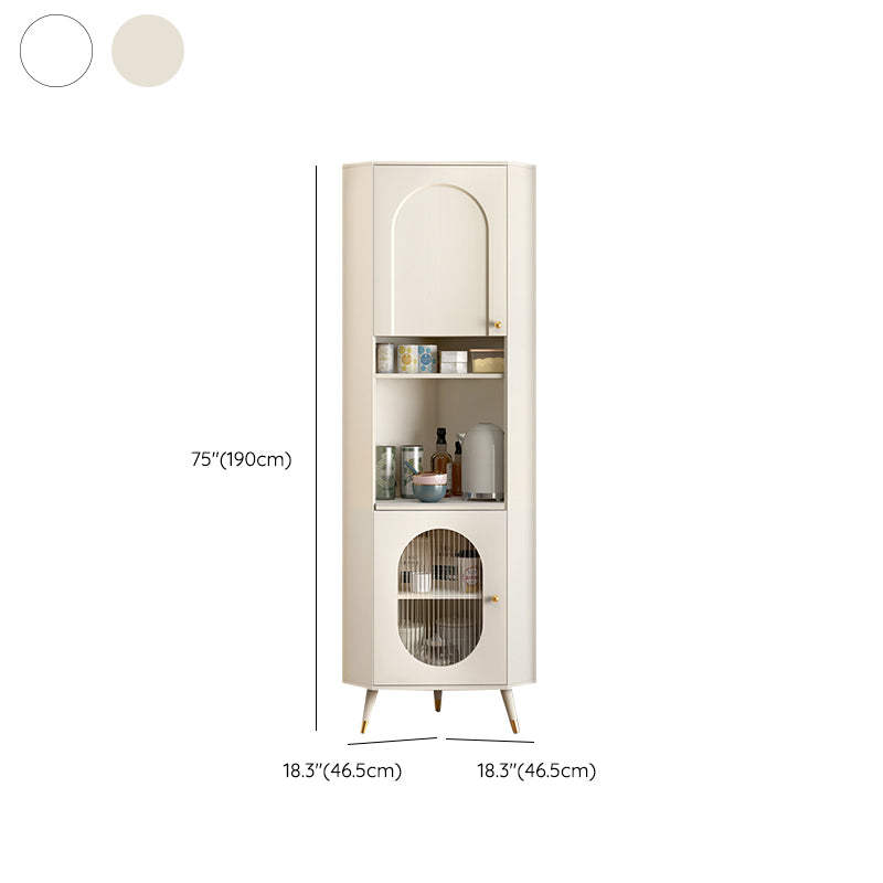 Contemporary Dining Hutch Glass Doors Faux Wood Storage Cabinet for Living Room