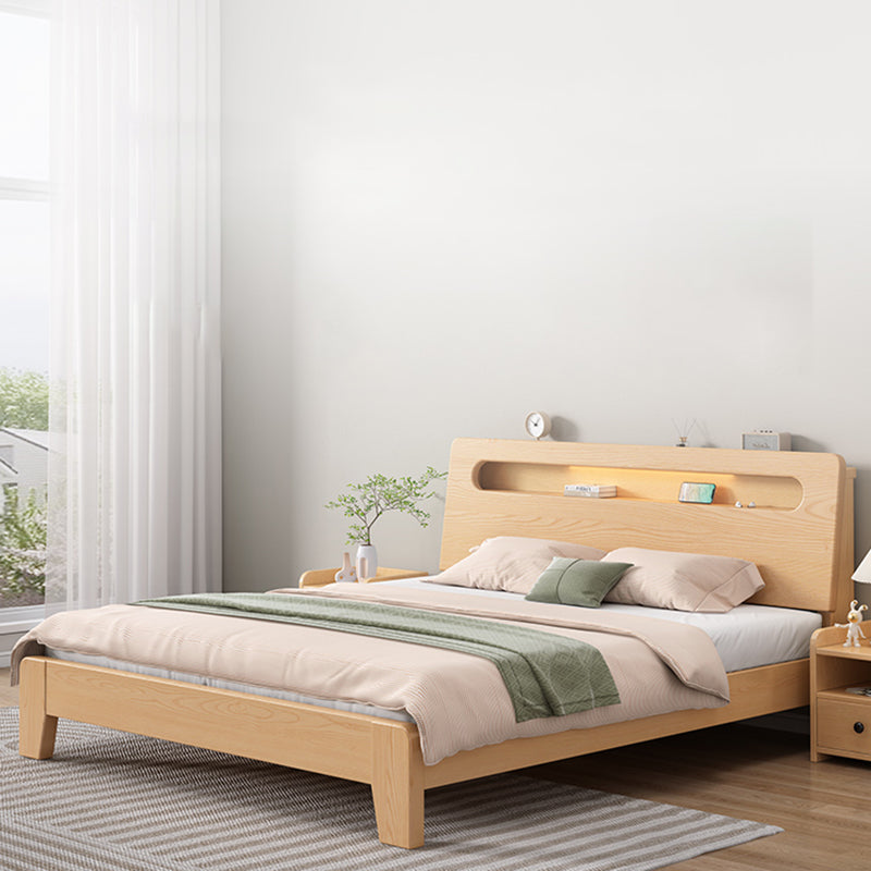 Contemporary Standard Bed Solid Wood Storage Panel Bed with Headboard