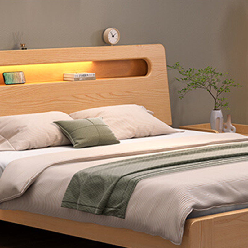 Contemporary Standard Bed Solid Wood Storage Panel Bed with Headboard