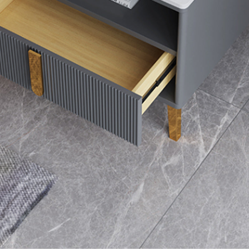 4 Legs Glam Side Table Stone Top Side Table with Shelf and Drawer